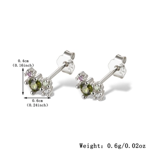 Detailed view of S925 silver stud earrings with green zircon and size dimensions