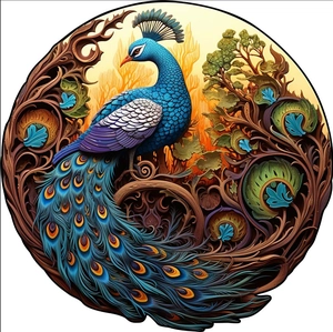 Irregular wooden animal puzzle with elegant blue peacock design for home decoration