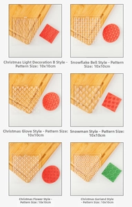 Macro view of 6 Christmas themed texture plates for clay with patterns and size details