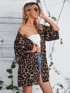 Women's leopard print shawl cardigan with lapel and long sleeves for a stylish casual look