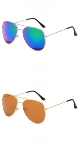 Detail view of aviator sunglasses with silver gradient and gold tinted lenses