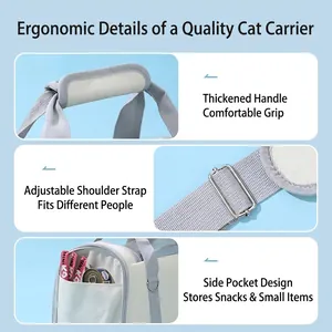 Portable pet carrier featuring reinforced handles and adjustable shoulder straps for cats