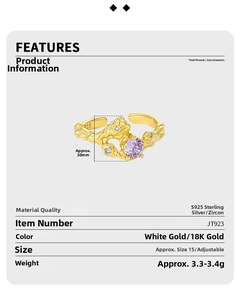 Detailed view of S925 silver ring with irregular lava texture and purple zircon stone
