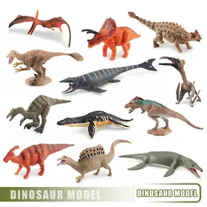 Set de 12 figuras de dinosaurios realistas con modelos de T-Rex y Triceratops