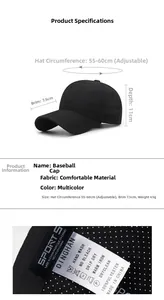 Detail view of adjustable strap and breathable polyester mesh fabric on a black sun hat