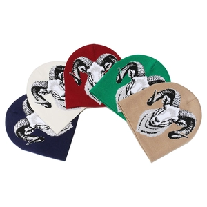 Winter sheep pattern knitted beanies set in navy, white, red, green and brown colors