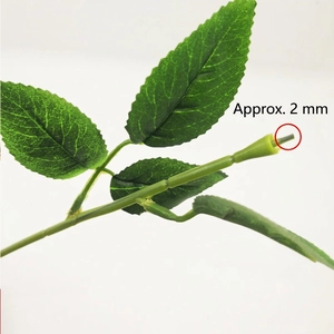 Artificial rose stem with green leaves featuring realistic veins and 2mm thickness
