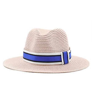 Chapeau de paille Fedora classique pour femme avec ruban rayé pour la plage et le soleil