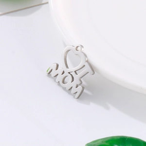 Pendentif I love Mom en acier inoxydable poli pour colliers et bijoux DIY