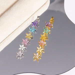 Elegant long flower tassel pendants in gold and silver with colorful zircon crystals