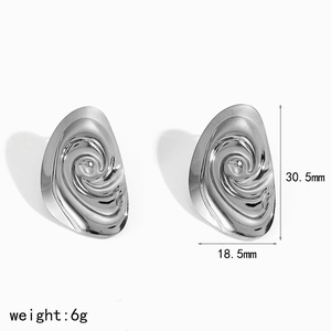 Silver spiral stainless steel earrings 30.5x18.5mm 6g dimensional twist design