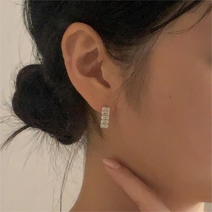 925 Sterling Silver Rectangular Zircon Stud Earrings Minimalist Geometric Baguette Cut Jewelry For Women