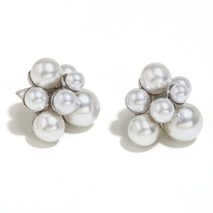 French style 316L stainless steel pearl grape cluster stud earrings for women