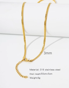 Detailed view of 3mm gold-plated 316 stainless steel snake chain with 50cm length