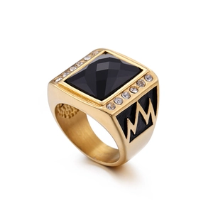 Herrenring Edelstahl Siegelring Mit Grossem Rechteckigem Schwarzem Stein Und Weissen Strasssteinen Hip Hop Punk Schmuck Geschenk