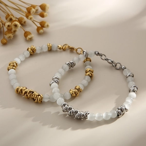 Ensemble collier et bracelet bohème en opale et perles en acier inoxydable