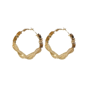 Elegant gold twisted hoop earrings with silver zircon mesh and glitter accents