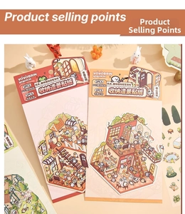 Detail of 3D DIY sticker set including 2 PVC stickers and 1 themed scene card board