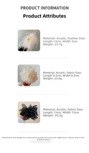 Detailed dimensions and weight of mesh flower and feather hair claw clips for women