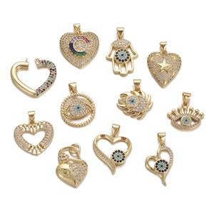 Evil Eye Hamsa Hand Heart Pendants Copper 18K Gold Plated Cubic Zirconia Charms For Necklace Jewelry Making DIY Accessories
