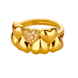Elegant gold open heart ring featuring multiple hearts and sparkling zircon accents