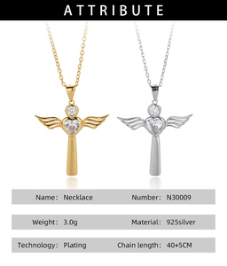 Detailed specifications table for silver heart cross necklace with material and weight info