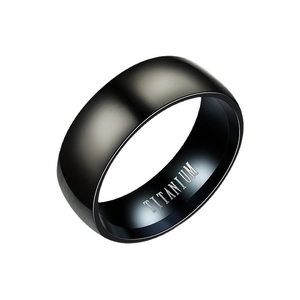 Classic matte black titanium steel ring for men and women featuring polished inner band