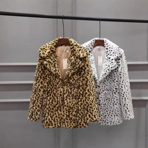 Women Leopard Print Faux Fur Coat Notched Lapel Long Sleeve Mid Length Warm Winter Outerwear Streetwear