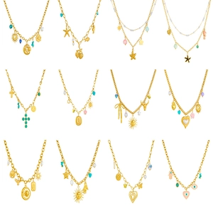 Golden 304 stainless steel chain necklace set with starfish, sun and heart charms
