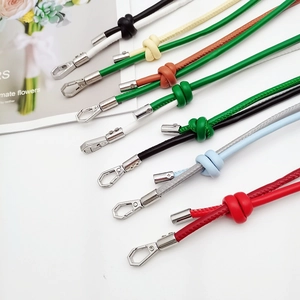Colorful DIY leather phone lanyards with silver metal clasps and stylish knot designs
