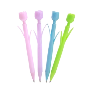 Set of four tulip-shaped mechanical pencils in pink, purple, blue and green colors