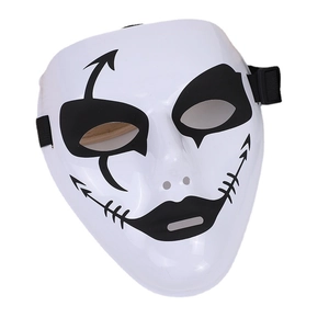 Masque de danse hip-hop effrayant en PVC blanc peint à la main avec motifs noirs et élastique