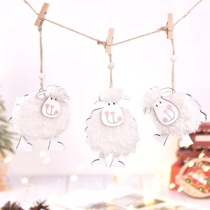 Easter Wooden Sheep Ornament Wool Felt Hanging Decoration Cute Lamb Craft Pendant For Christmas Tree Home Party Decor