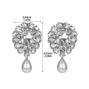 Luxurious sparkling crystal and teardrop pearl drop earrings with 6.55cm size dimensions