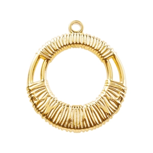 Golden 304 stainless steel round pendant with woven texture and 18k gold plating
