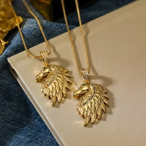 Horse Head Pendant Necklace Copper Gold Plated With Colorful Zircon Gemstone Ins Style Jewelry For Women
