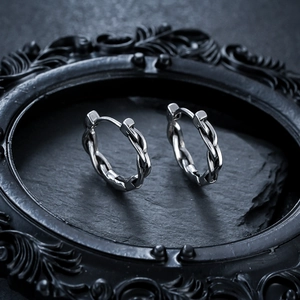 Retro Titanium Steel Twist Hoop Earrings Minimalist Braided Texture Vintage Punk Style Jewelry For Men And Women