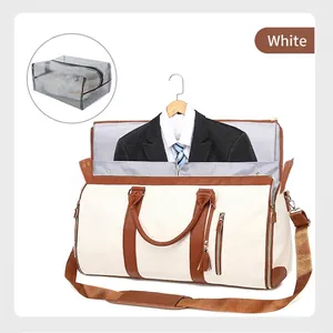 Faltbare Anzugreisetasche aus weißem PU-Leder mit Kleiderfach und praktischer Netztasche
