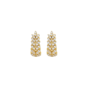 Elegant gold wheat ear hoop earrings with sparkling cubic zirconia in minimalist design