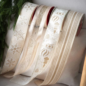Christmas ribbon set with gold sequins and glitter for gift wrapping and holiday decor