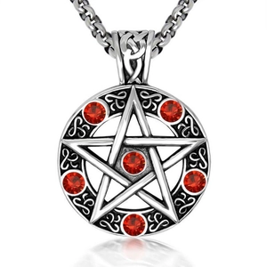 Gothic Satan Pentagram Pendant Necklace Stainless Steel Celtic Knot Inlaid Rhinestone Mysterious Jewelry For Men Women
