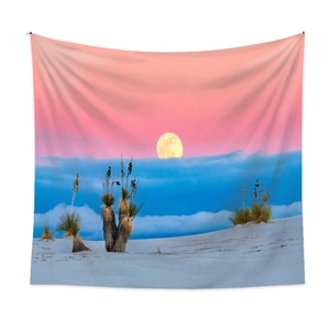 Bohemian tapestry featuring a desert moonrise landscape over sand dunes for room decor
