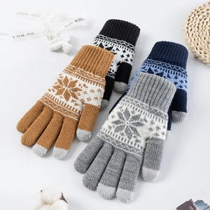 Winter thermal touchscreen knitted gloves with snowflake pattern in four colors