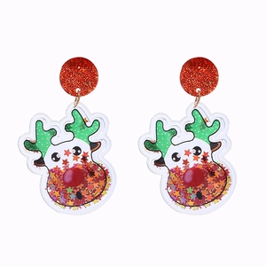 Festive transparent PVC reindeer earrings with colorful star sequins and green antlers