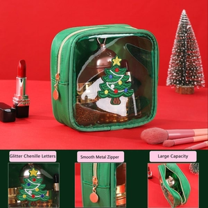 Detail of Christmas chenille letter makeup bag with smooth metal zipper and large capacity