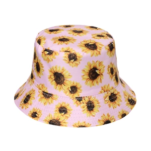 Pink sunflower bucket hat with reversible design for summer sun protection and floral style