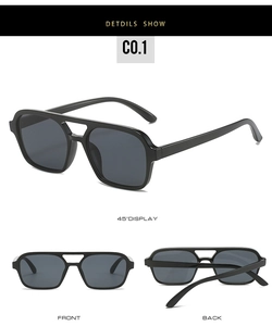 Detailed views of retro square double bridge sunglasses frame showing front and side angles