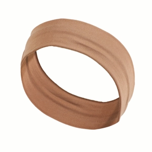 Close-up of the beige knit texture on this elastic athletic headband for sports
