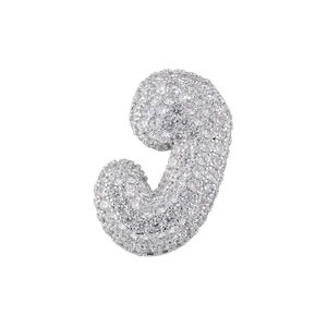 Iced out silver bubble letter J pendant with micro pave cubic zirconia stones