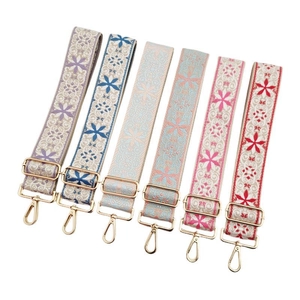 Ethnic embroidered wide bag straps with gold metal clasps for crossbody and shoulder bags